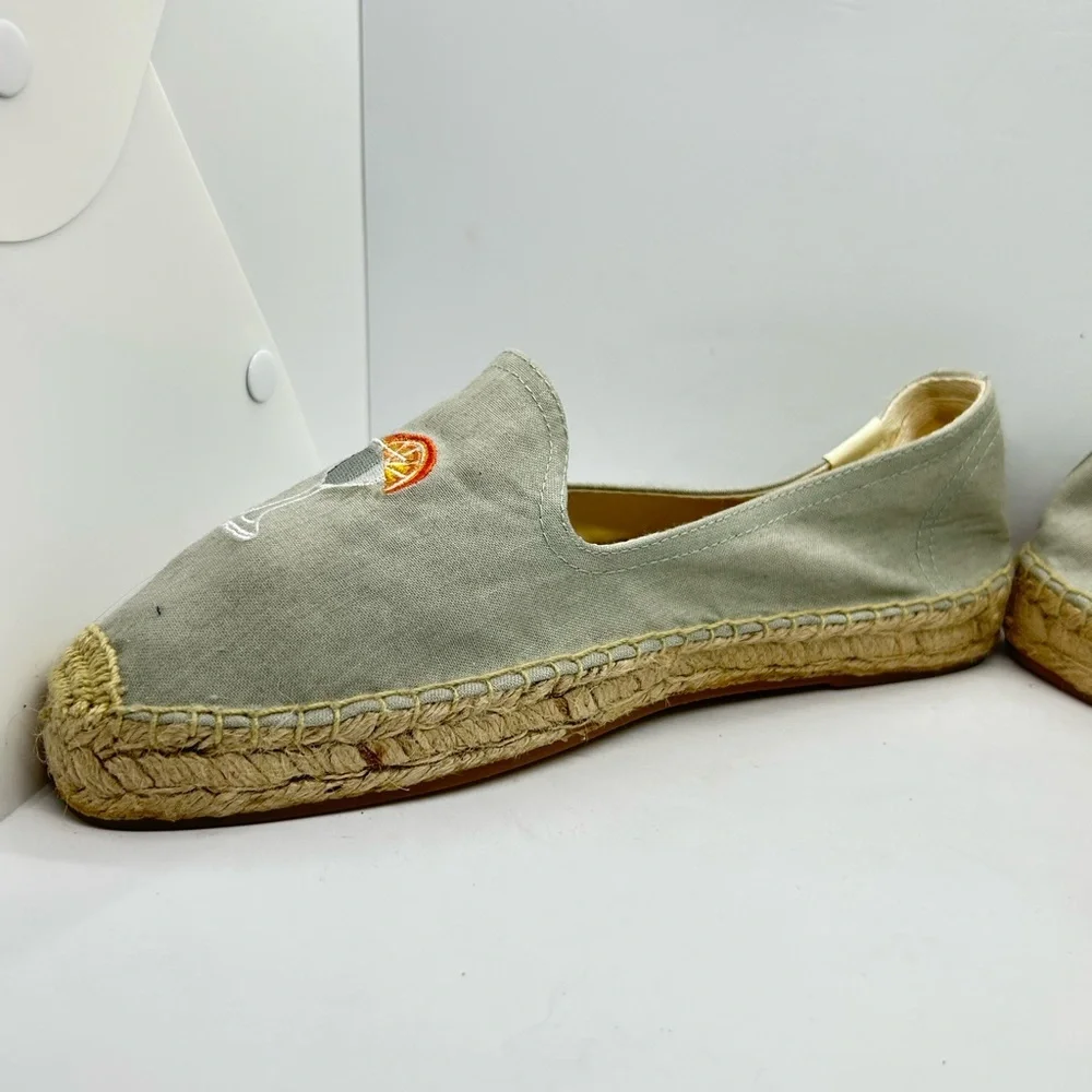 Soludos Gray Espadrilles with Embroidered Cocktail Design Size 8.5